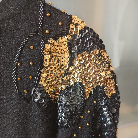 📼Vintage 80s Jane Ashley Black Lamb Wool & Angora Sequined Sweater - Small - Picture 11 of 14